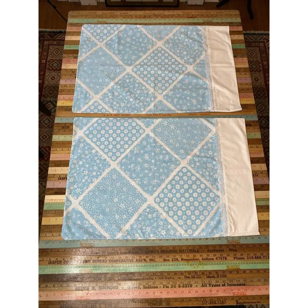 Vintage Wamsutta ultracale standard Pillowcase blue floral eyelet trim Retro